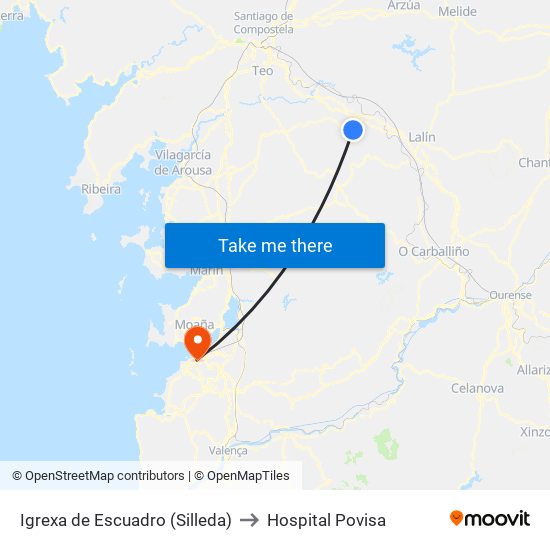 Igrexa de Escuadro (Silleda) to Hospital Povisa map