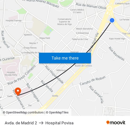 Avda. de Madrid 2 to Hospital Povisa map