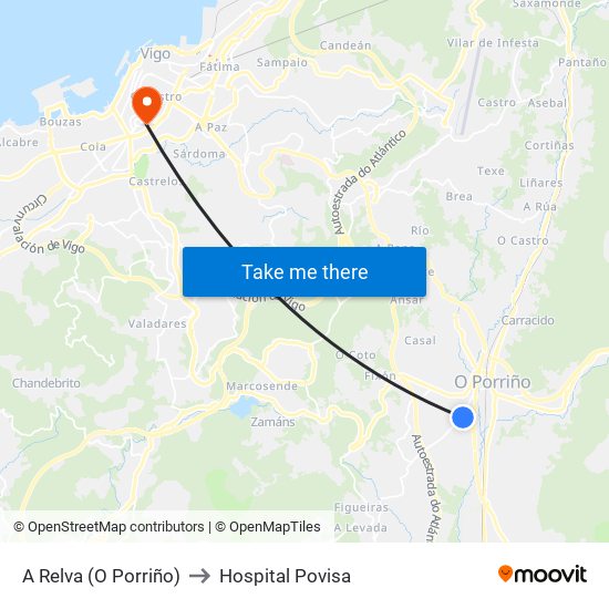 A Relva (O Porriño) to Hospital Povisa map