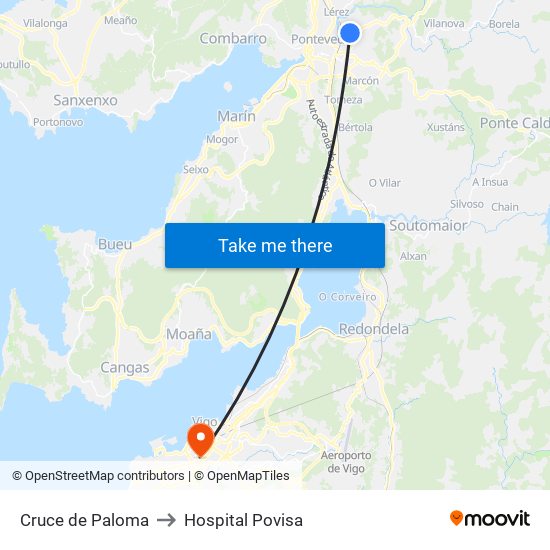 Cruce de Paloma to Hospital Povisa map