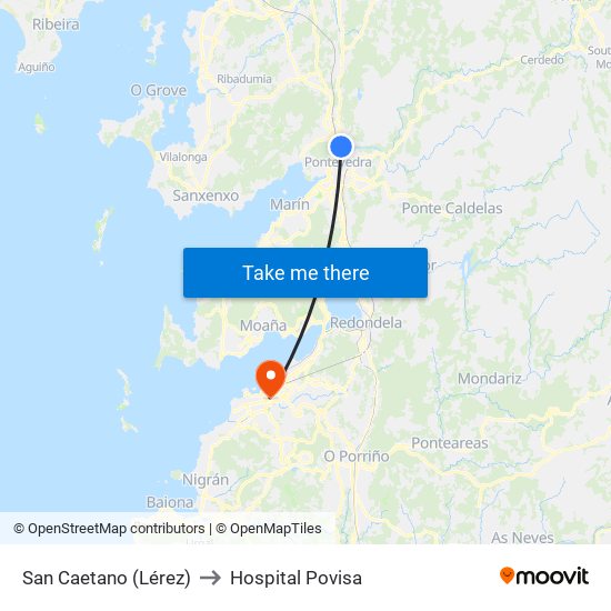 San Caetano (Lérez) to Hospital Povisa map