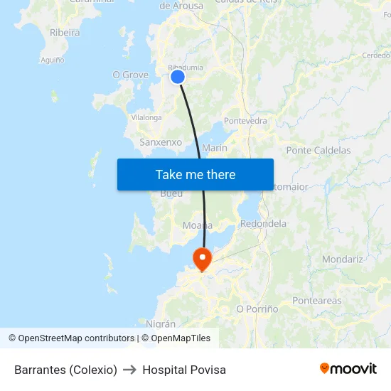 Barrantes (Colexio) to Hospital Povisa map