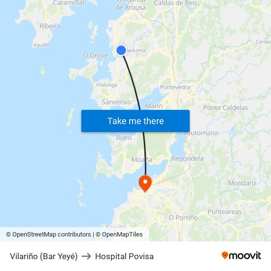Vilariño (Bar Yeyé) to Hospital Povisa map