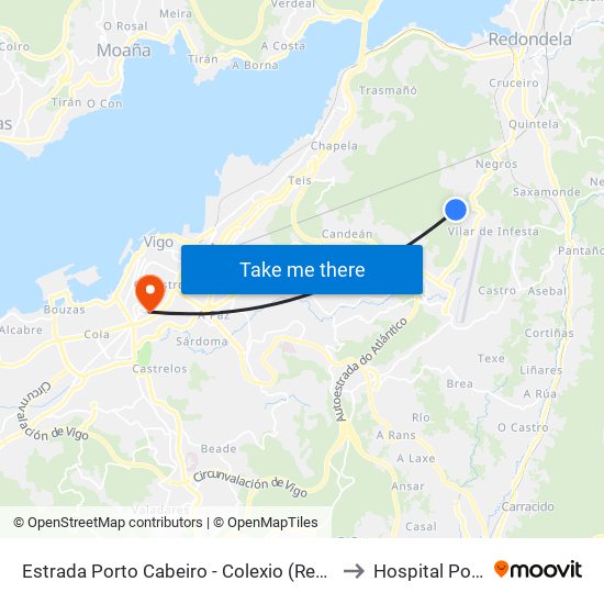 Estrada Porto Cabeiro - Colexio (Redondela) to Hospital Povisa map
