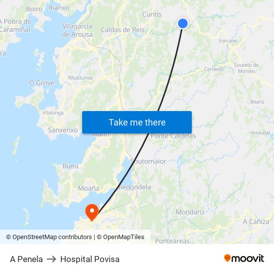 A Penela to Hospital Povisa map