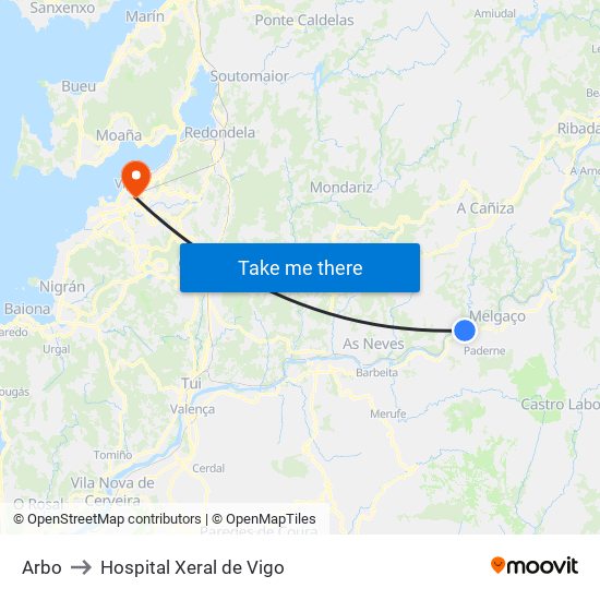 Arbo to Hospital Xeral de Vigo map