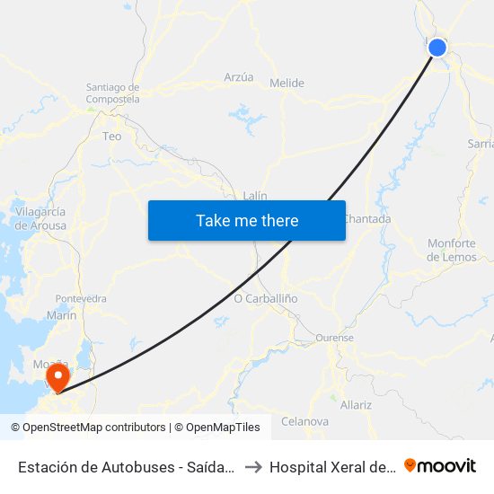 Estación de Autobuses - Saídas (Lugo) to Hospital Xeral de Vigo map