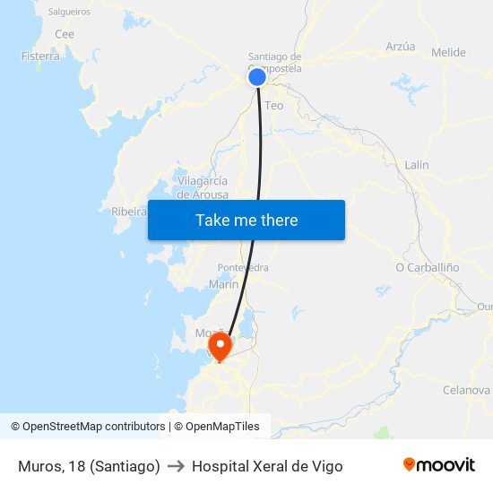 Muros, 18 (Santiago) to Hospital Xeral de Vigo map