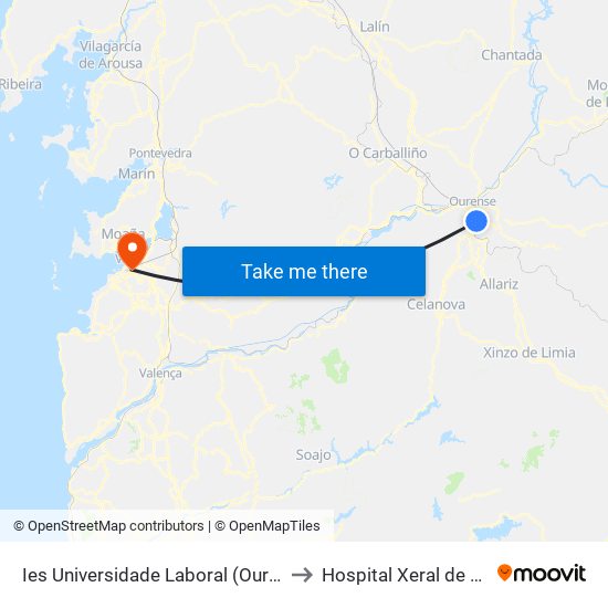 Ies Universidade Laboral (Ourense) to Hospital Xeral de Vigo map