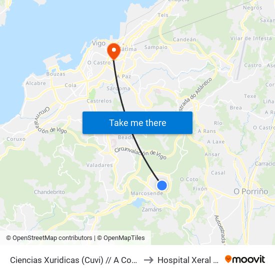 Ciencias Xuridicas (Cuvi) // A Coutada Grande to Hospital Xeral de Vigo map