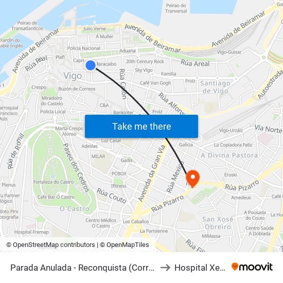 Parada Anulada - Reconquista (Correos) // O Regato da Fonte to Hospital Xeral de Vigo map