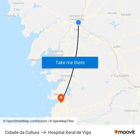 Cidade da Cultura to Hospital Xeral de Vigo map