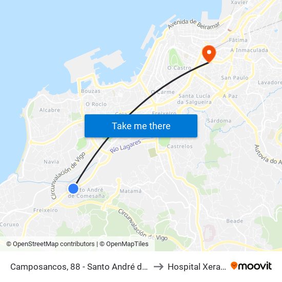 Camposancos, 88 - Santo André de Comesaña (Vigo) to Hospital Xeral de Vigo map