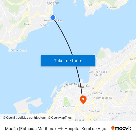 Moaña (Estación Marítima) to Hospital Xeral de Vigo map