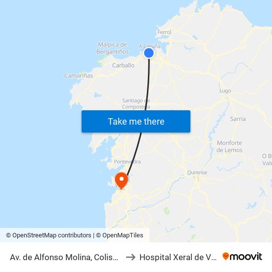Av. de Alfonso Molina, Coliséum to Hospital Xeral de Vigo map
