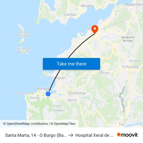 Santa Marta, 14 - O Burgo (Baiona) to Hospital Xeral de Vigo map