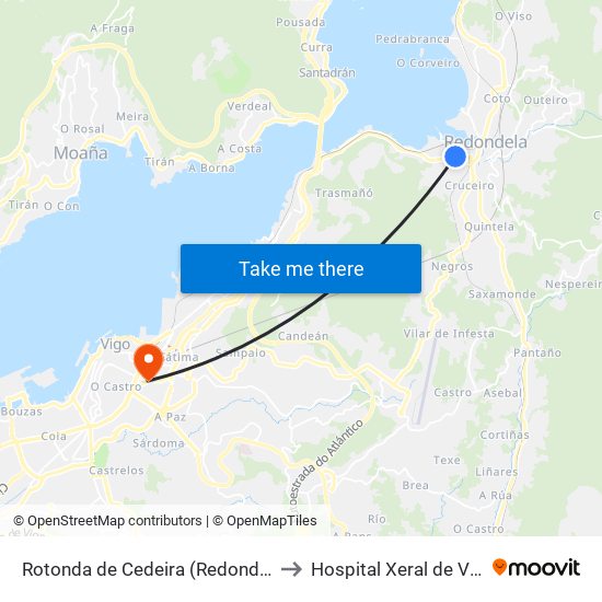 Rotonda de Cedeira (Redondela) to Hospital Xeral de Vigo map