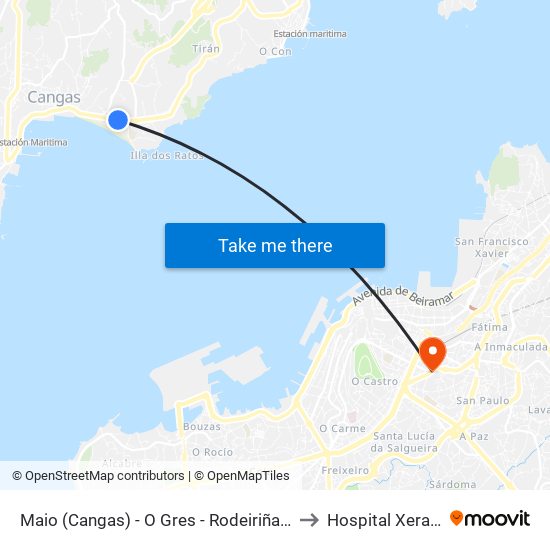 Maio (Cangas) - O Gres - Rodeiriña de Baixo (Cangas) to Hospital Xeral de Vigo map