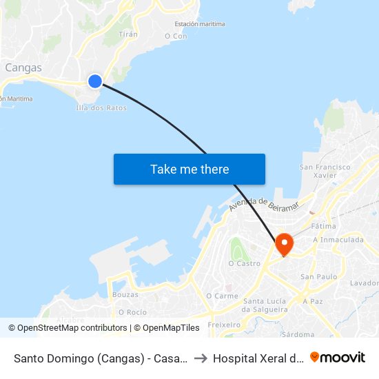 Santo Domingo (Cangas) - Casa do Cónsul to Hospital Xeral de Vigo map
