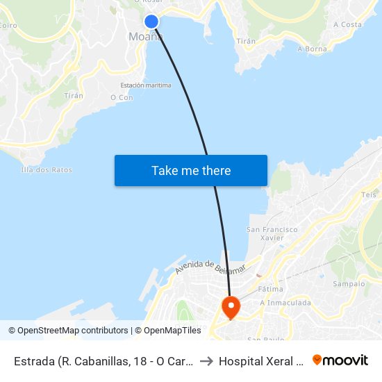 Estrada (R. Cabanillas, 18 - O Carme (Moaña)) to Hospital Xeral de Vigo map