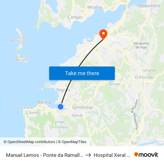 Manuel Lemos - Ponte da Ramallosa (Nigrán) to Hospital Xeral de Vigo map