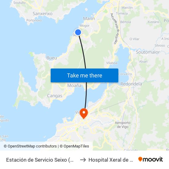 Estación de Servicio Seixo (Marín) to Hospital Xeral de Vigo map