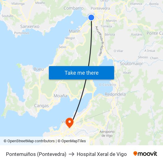 Pontemuiños (Pontevedra) to Hospital Xeral de Vigo map