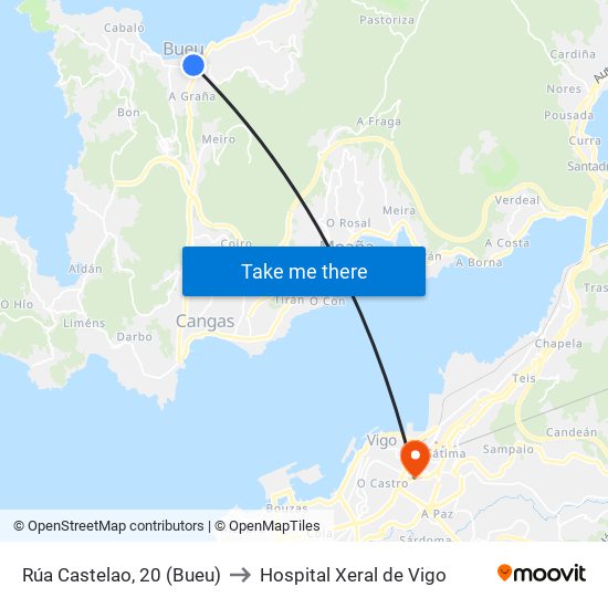 Rúa Castelao, 20 (Bueu) to Hospital Xeral de Vigo map