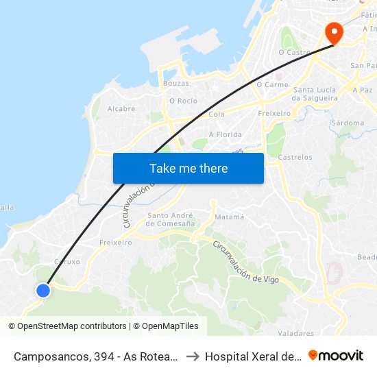 Camposancos, 394 - As Roteas (Vigo) to Hospital Xeral de Vigo map
