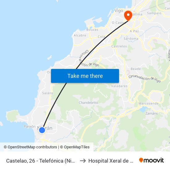 Praia América - Telefónica (Nigrán) to Hospital Xeral de Vigo map