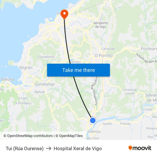 Tui (Rúa Ourense) to Hospital Xeral de Vigo map