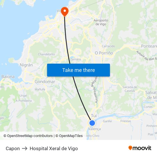 Capon to Hospital Xeral de Vigo map