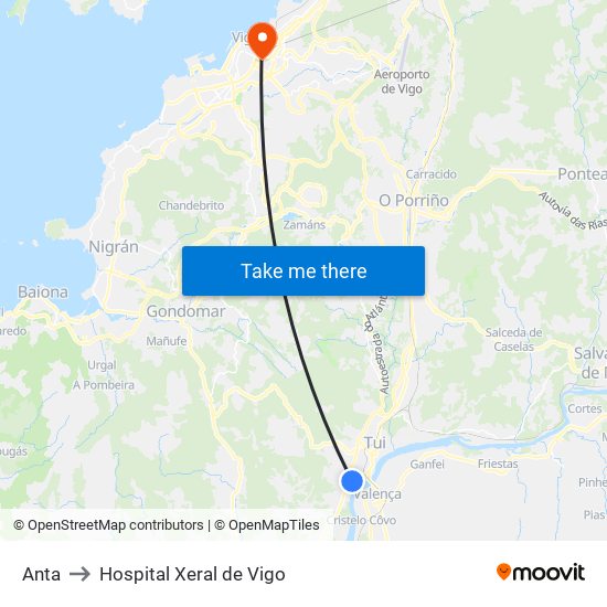 Anta to Hospital Xeral de Vigo map