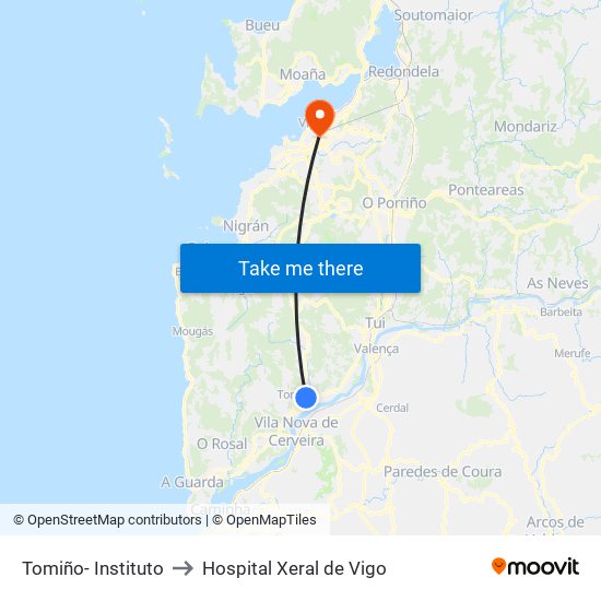 Ies Antón Alonso Ríos (Tomiño) to Hospital Xeral de Vigo map