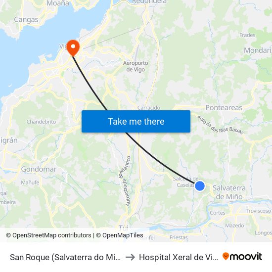 San Roque (Salvaterra do Miño) to Hospital Xeral de Vigo map