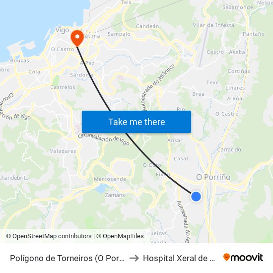 Polígono de Torneiros (O Porriño) to Hospital Xeral de Vigo map