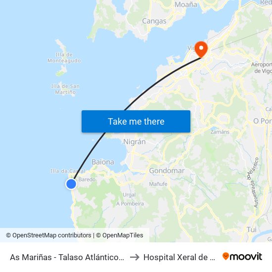 As Mariñas - Talaso Atlántico (Oia) to Hospital Xeral de Vigo map