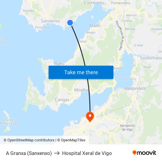 A Granxa (Sanxenxo) to Hospital Xeral de Vigo map