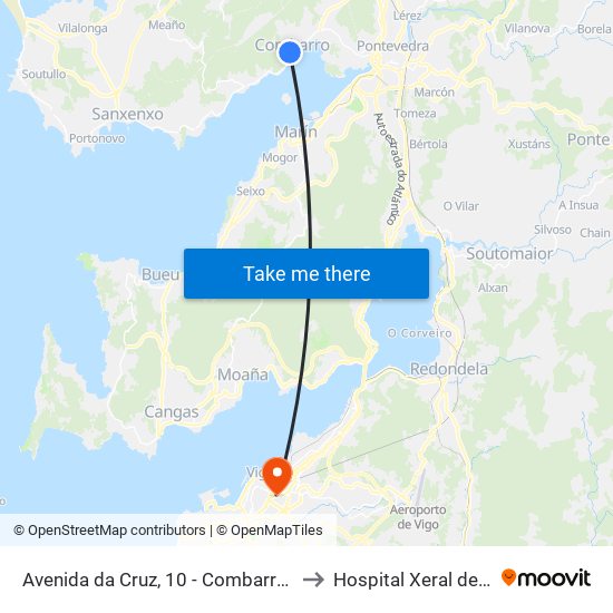 Avenida da Cruz, 10 - Combarro (Poio) to Hospital Xeral de Vigo map