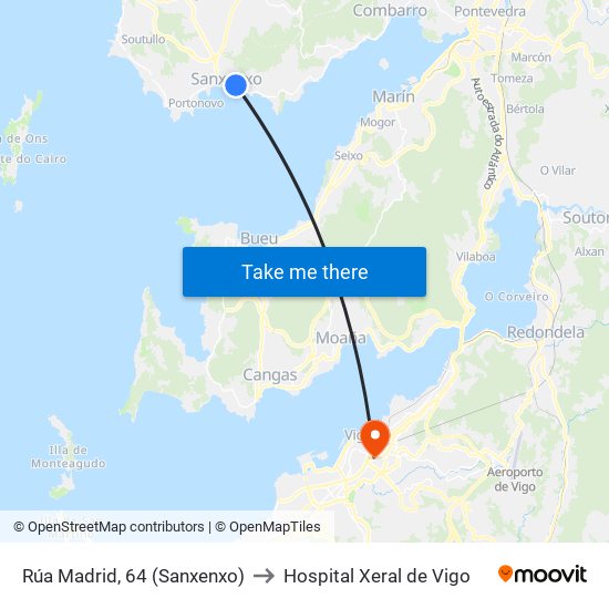 Rúa Madrid, 64 (Sanxenxo) to Hospital Xeral de Vigo map