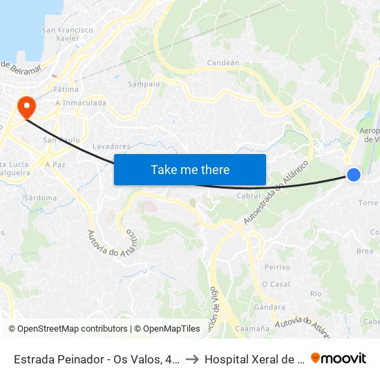 Estrada Peinador - Os Valos, 4 (Mos) to Hospital Xeral de Vigo map