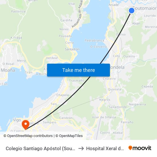 Colegio Santiago Apóstol (Soutomaior) to Hospital Xeral de Vigo map