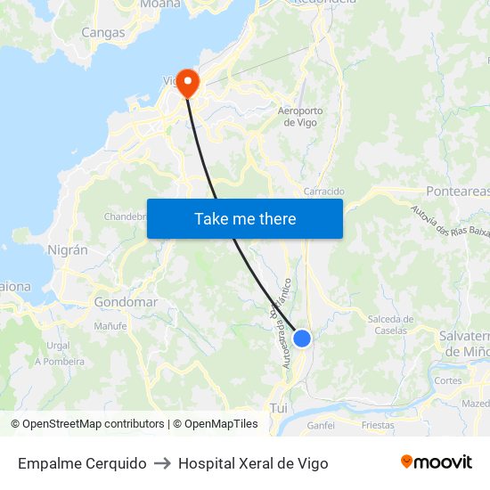 Empalme Cerquido to Hospital Xeral de Vigo map