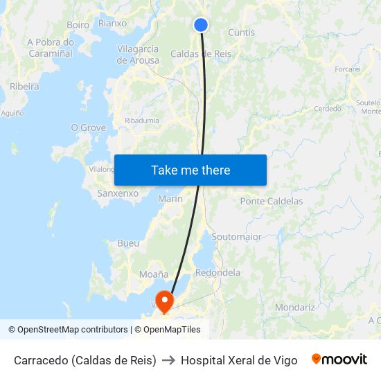 Carracedo (Caldas de Reis) to Hospital Xeral de Vigo map