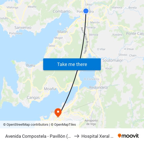 Avenida Compostela - Pavillón (Pontevedra) to Hospital Xeral de Vigo map