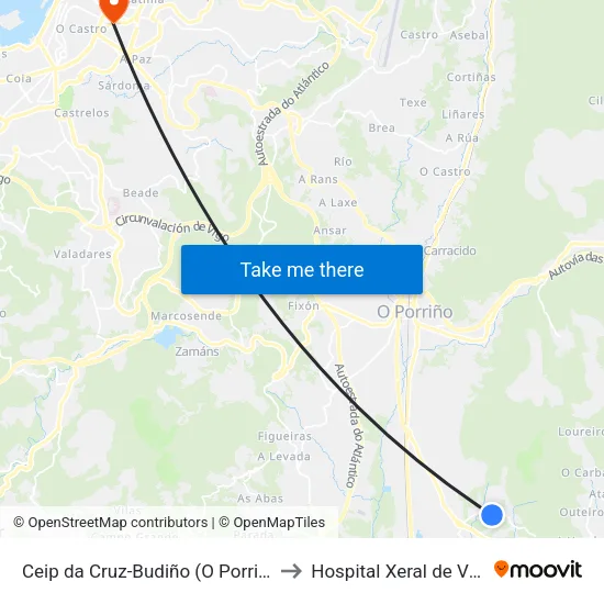 Ceip da Cruz-Budiño (O Porriño) to Hospital Xeral de Vigo map