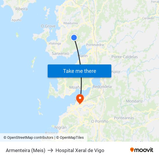 Armenteira (Meis) to Hospital Xeral de Vigo map