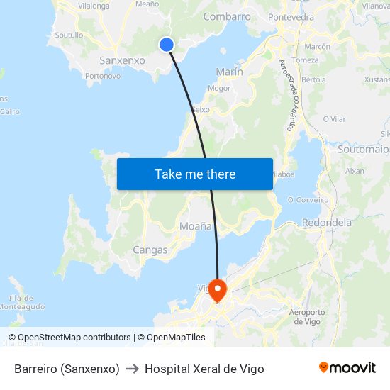 Barreiro (Sanxenxo) to Hospital Xeral de Vigo map