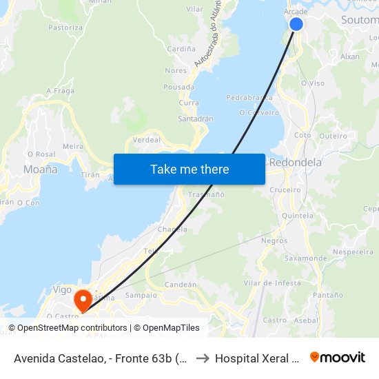 Avenida Castelao, - Fronte 63b (Soutomaior) to Hospital Xeral de Vigo map