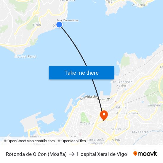 Rotonda de O Con (Moaña) to Hospital Xeral de Vigo map